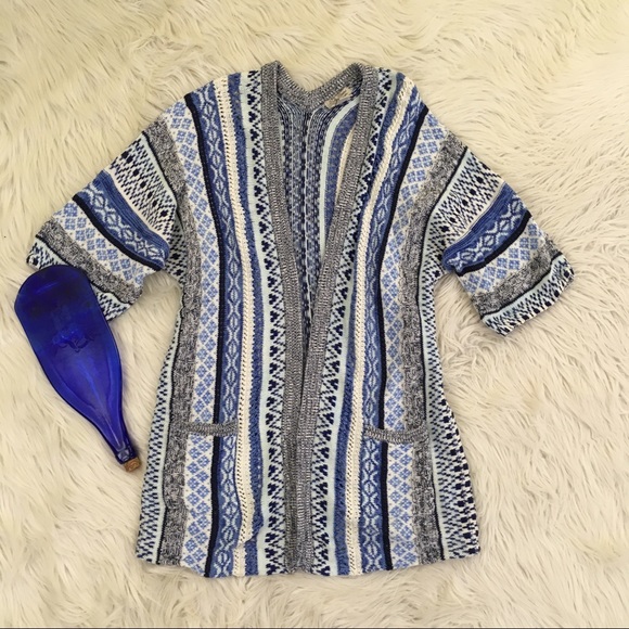 Lucky Brand Sweaters - Lucky Brand Striped Blue&White Fair Isle Cardigan